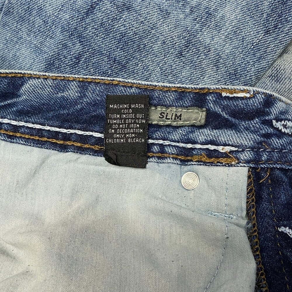 CJ Black Distressed Slim Denim Jeans Faded Medium Wash 28 Embroidered Pocket - Picture 14 of 14